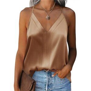 ✨ Satin V-Neck Cami Tank Top – Adjustable Spaghetti Strap Summer Blouse